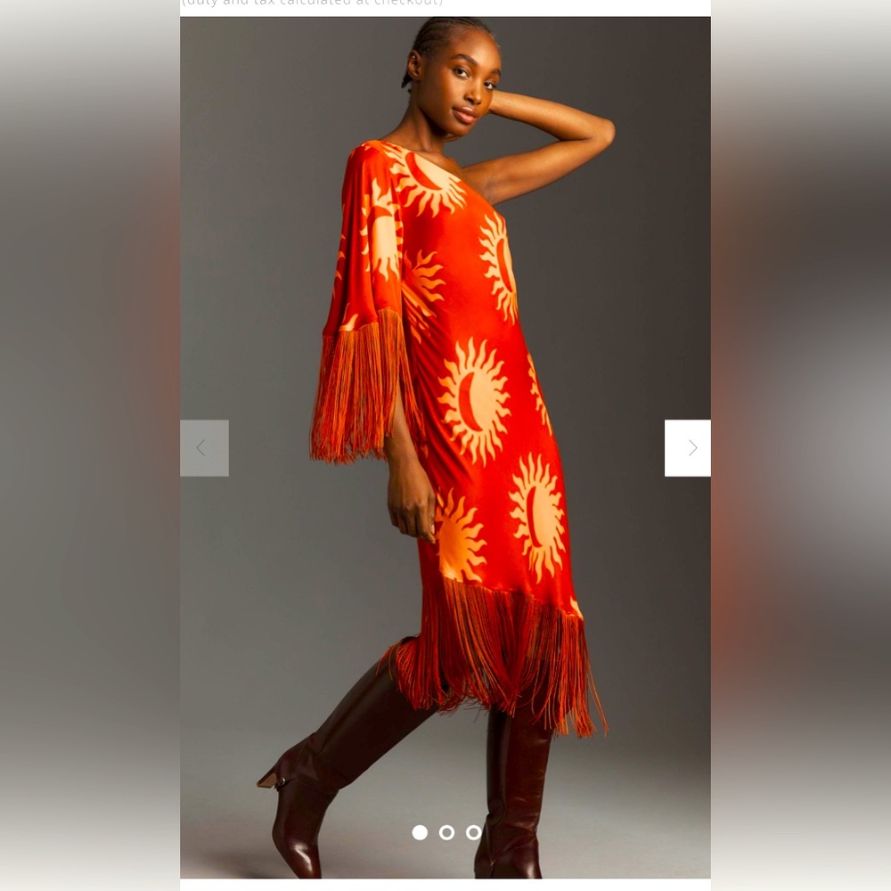 Farm Rio x Anthropologie One-Shoulder A-Line Fringe Dress